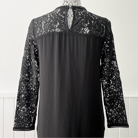 Zara Black Long Sleeve Lace Keyhole Back Mini Dress Size XS - Picture 7 of 15